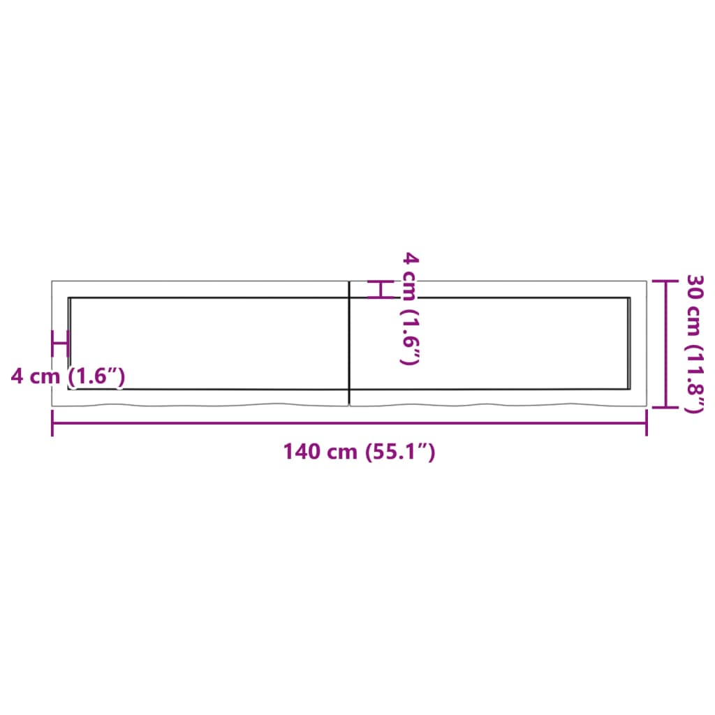 Sötétbarna kezelt tömör fa fürdőszobai pult 140x30x(2-6) cm 