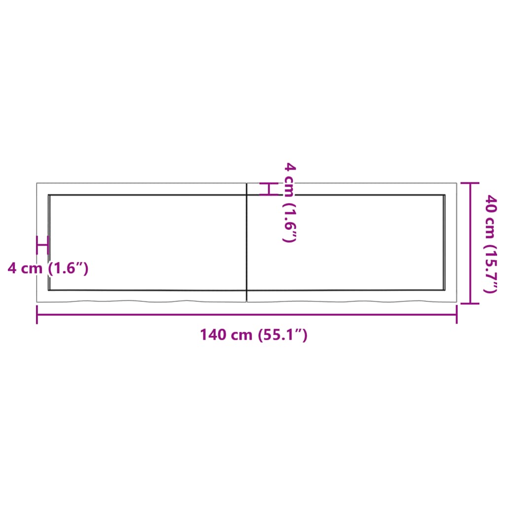 Sötétbarna kezelt tömör fa fürdőszobai pult 140x40x(2-6) cm 