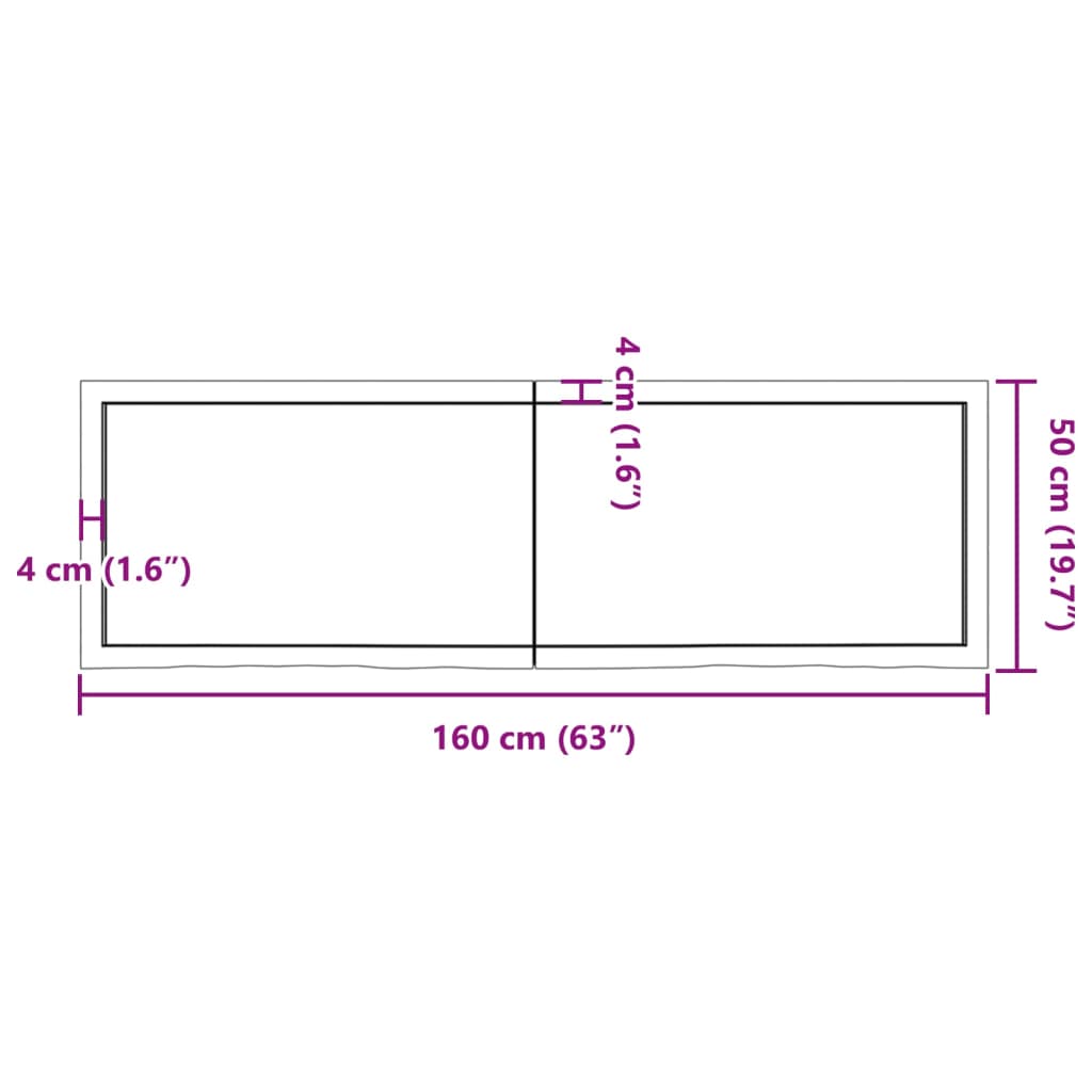 Sötétbarna kezelt tömör fa fürdőszobai pult 160x50x(2-6) cm 