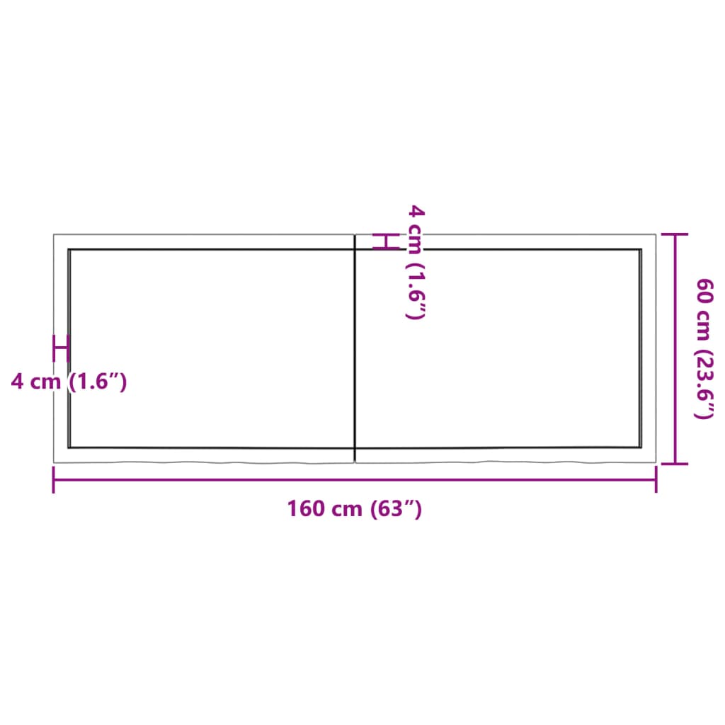 Sötétbarna kezelt tömör fa fürdőszobai pult 160x60x(2-4) cm 