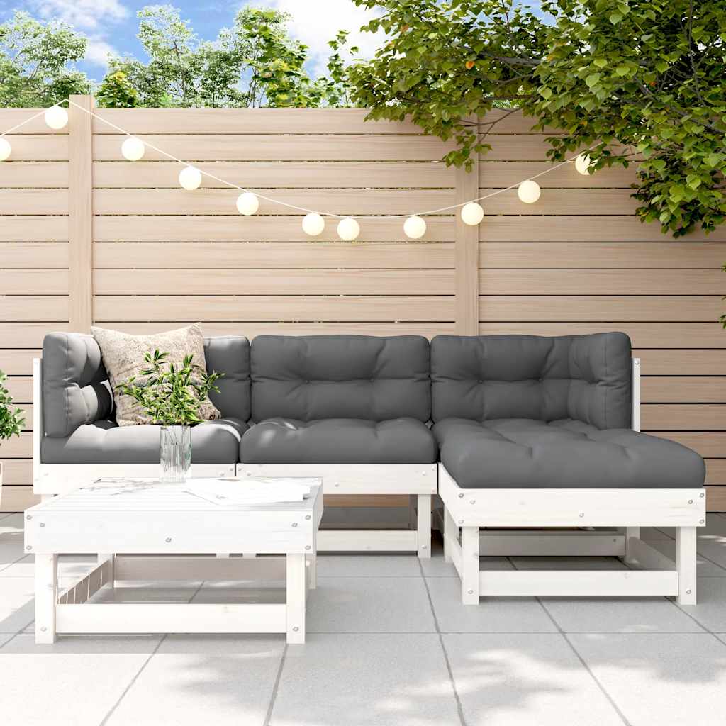 vidaXL 5-tlg. Garten-Lounge-Set mit Kissen Weiß Massivholz