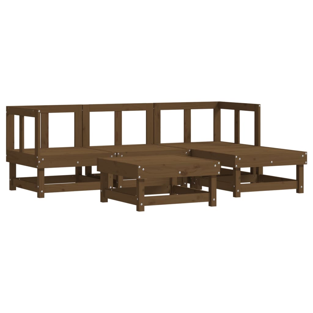 vidaXL Salon de jardin 5 pcs avec coussins marron miel bois massif