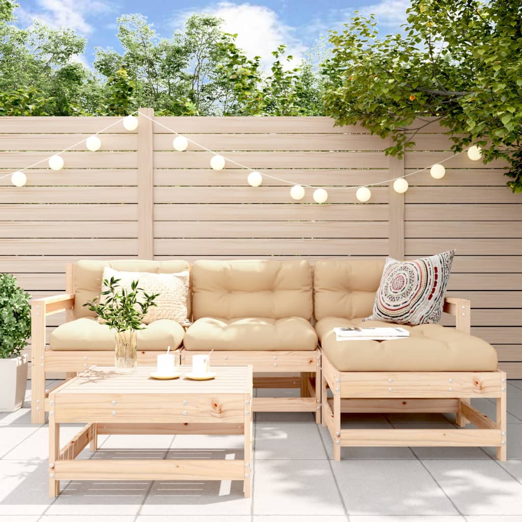 Salon de jardin 5 pcs avec coussins bois massif