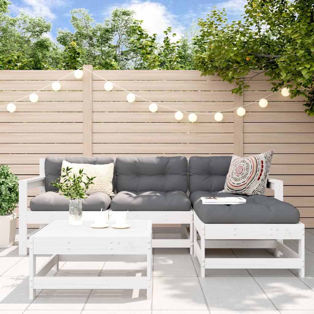 vidaXL 5-tlg. Garten-Lounge-Set mit Kissen Weiß Massivholz