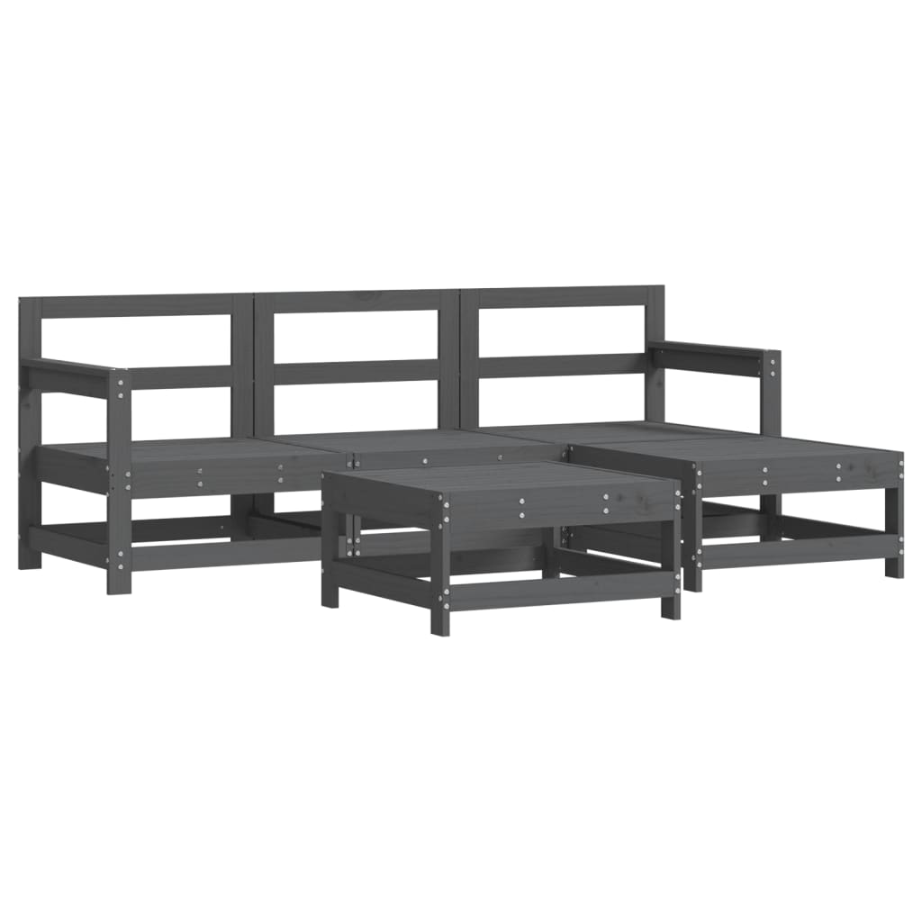 vidaXL 5-delige Loungeset met kussens massief hout grijs afbeelding