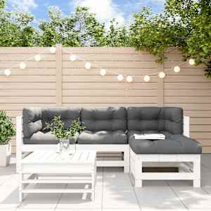 Vrtna sedežna garnitura 5-delna z blazinami bela trdna borovina