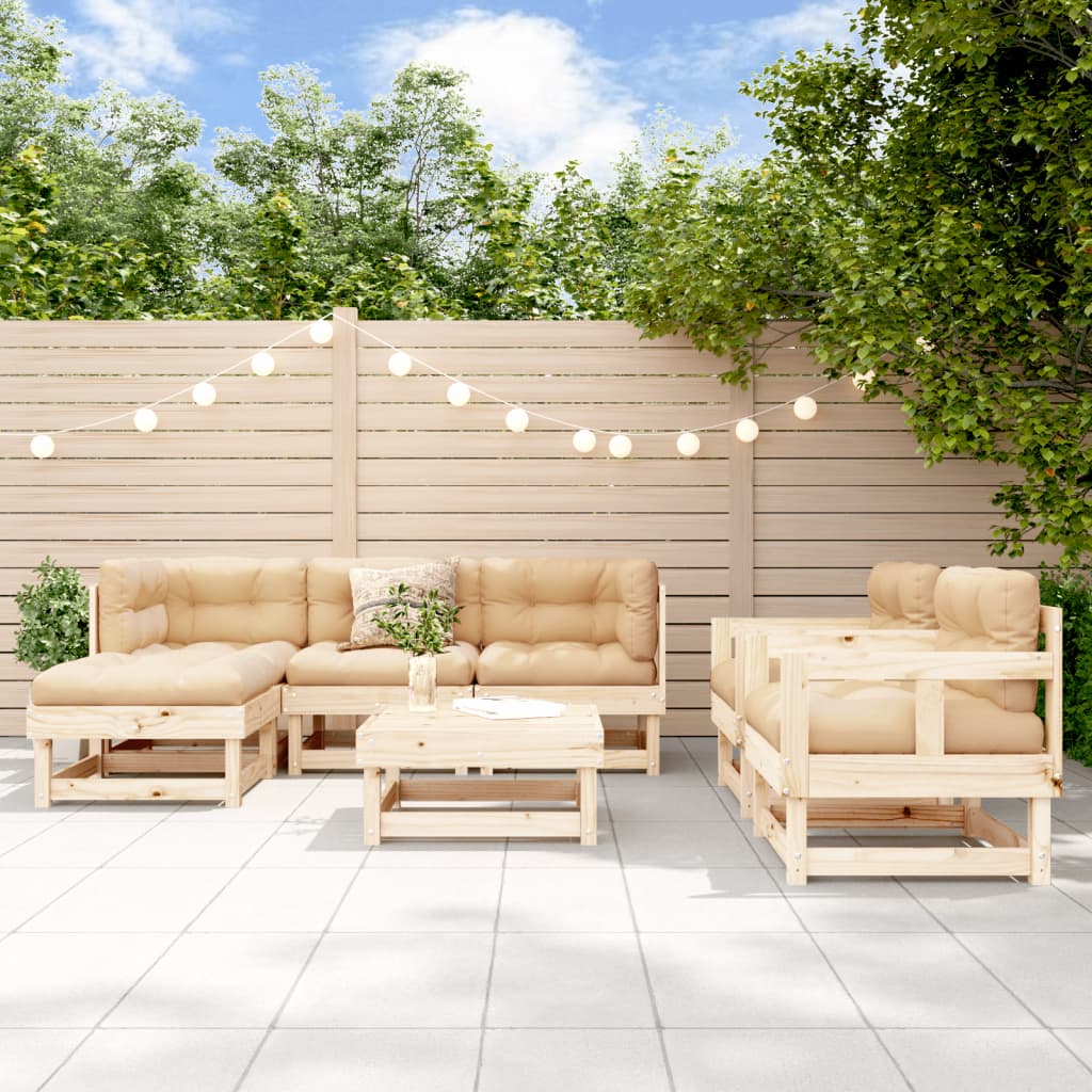 Salon de jardin 7 pcs avec coussins bois massif