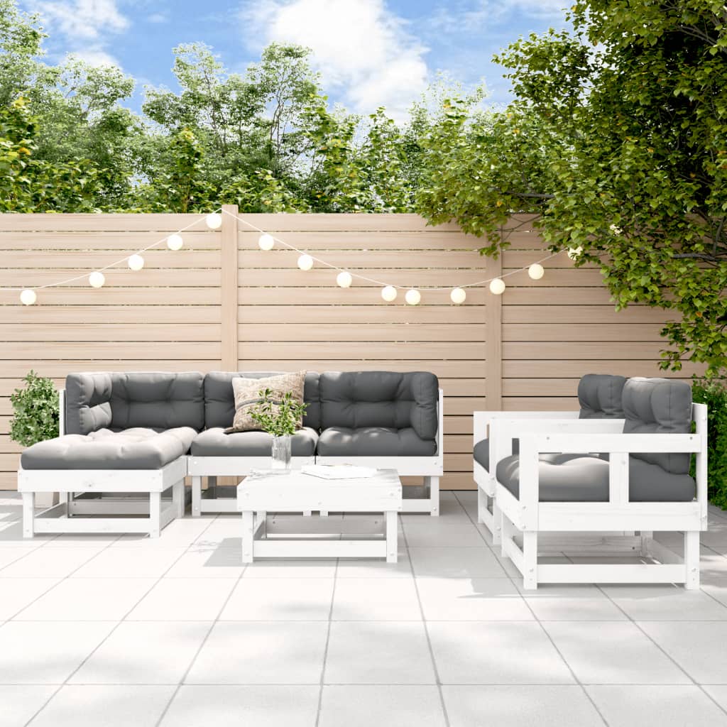 vidaXL 7-tlg. Garten-Lounge-Set mit Kissen Weiß Massivholz