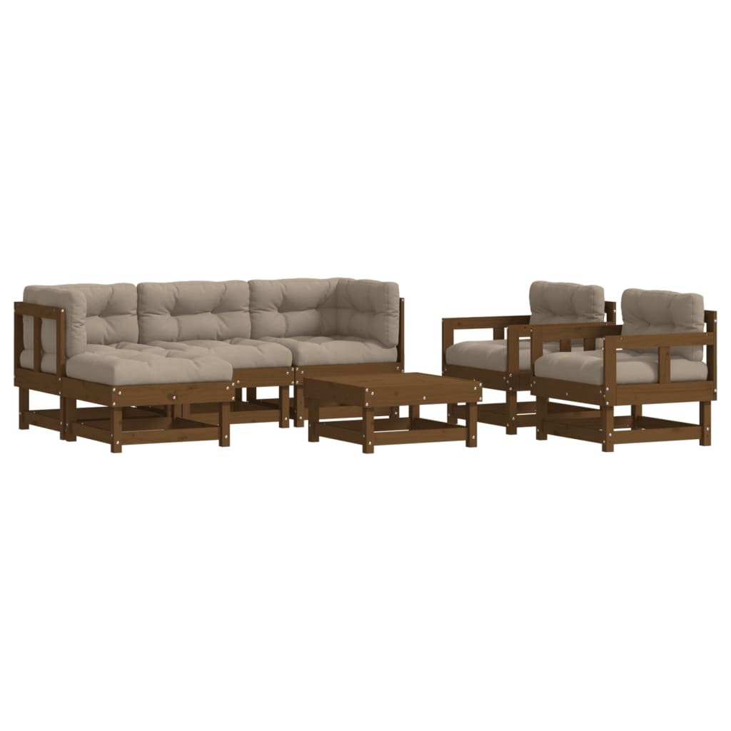 vidaXL 7-delige Loungeset met kussens massief hout honingbruin