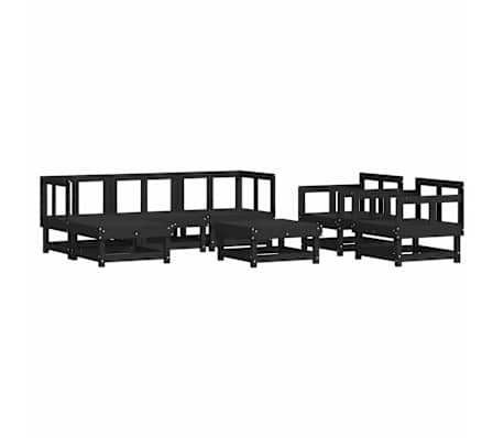 vidaXL 7 Piece Garden Lounge Set with Cushions Black Solid Wood
