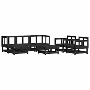 vidaXL 7 Piece Garden Lounge Set with Cushions Black Solid Wood