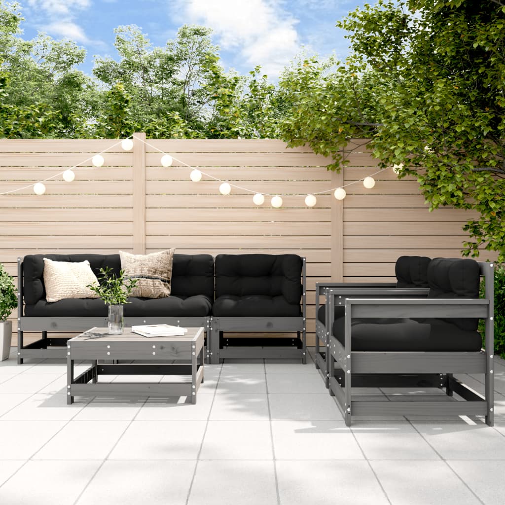 vidaXL 6-tlg. Garten-Lounge-Set mit Kissen Grau Massivholz