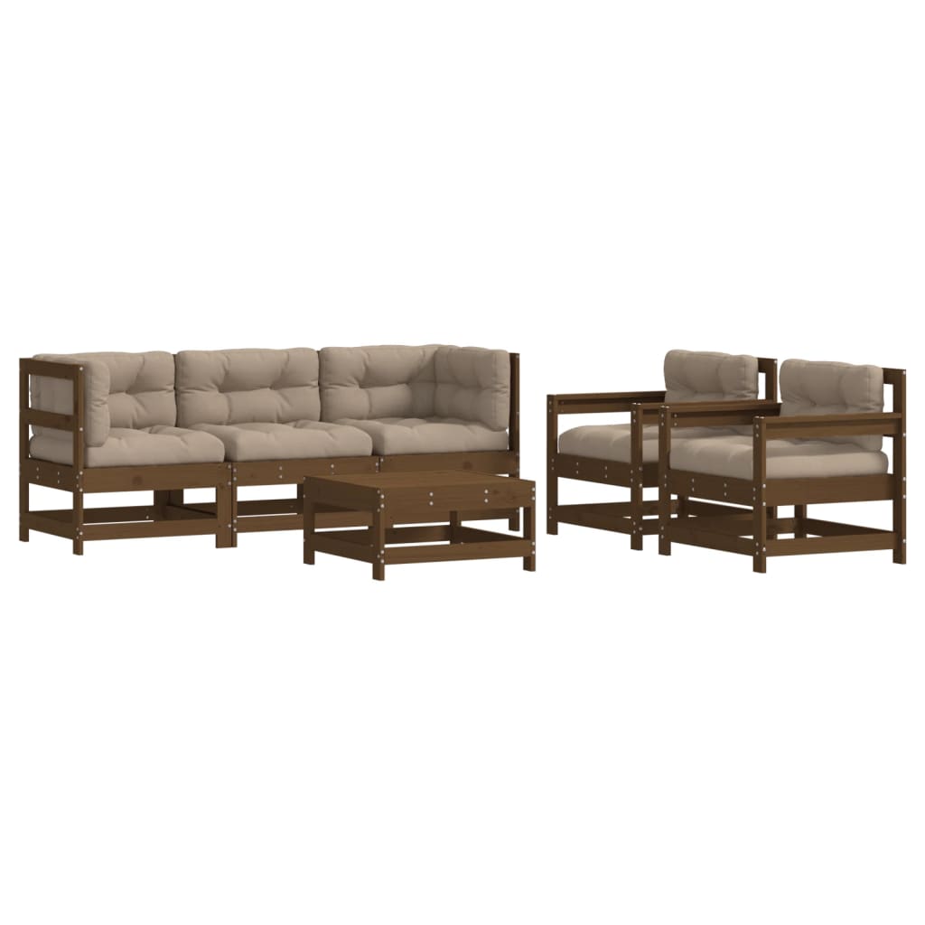 vidaXL 6-delige Loungeset met kussens grenenhout honingbruin
