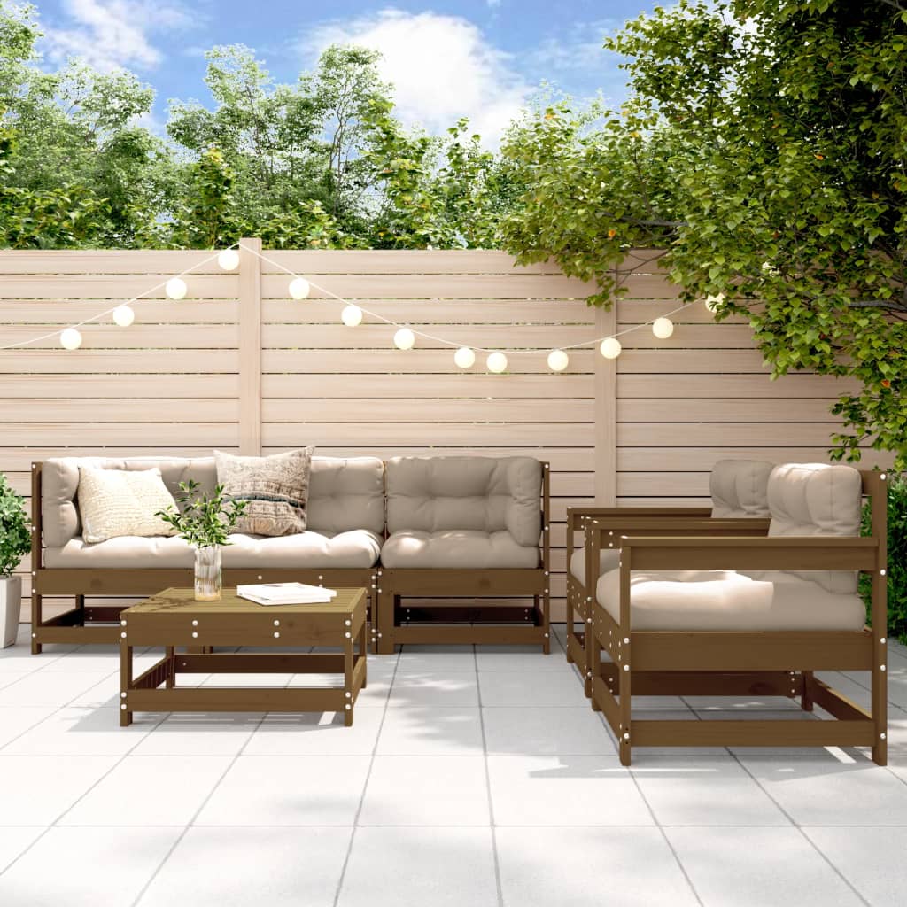 6-tlg. Garten-Lounge-Set mit Kissen Honigbraun Massivholz kaufen
