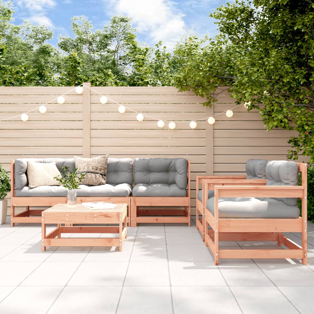 Salon de jardin 6 pcs avec coussins bois massif Douglas