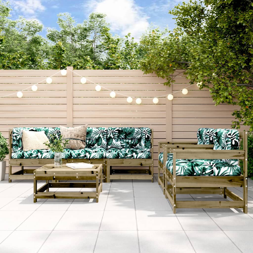 Salon de jardin 6 pcs avec coussins bois de pin imprégné