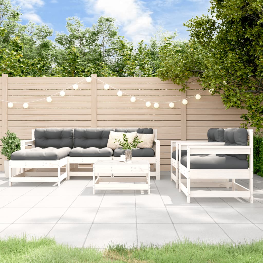 vidaXL 7-tlg. Garten-Lounge-Set mit Kissen Weiß Massivholz