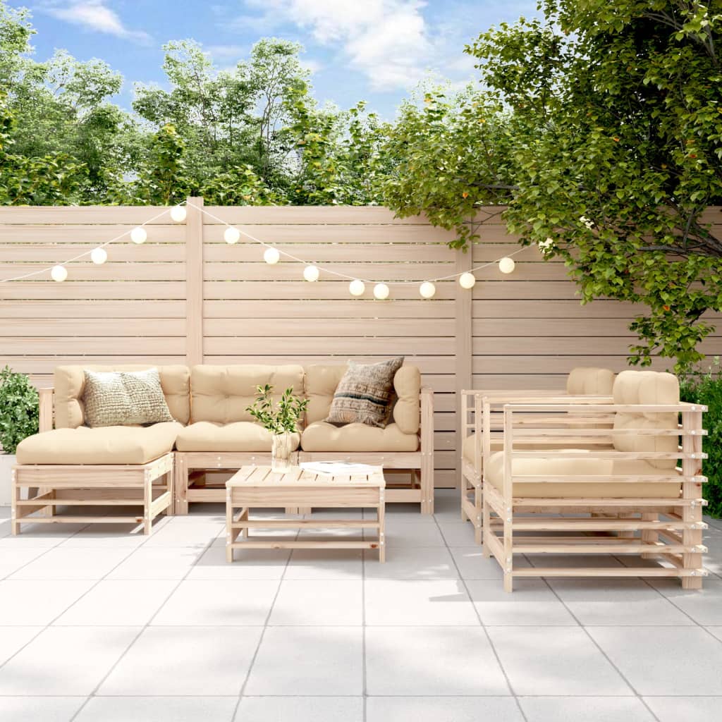 vidaXL 7-tlg. Garten-Lounge-Set mit Kissen Massivholz