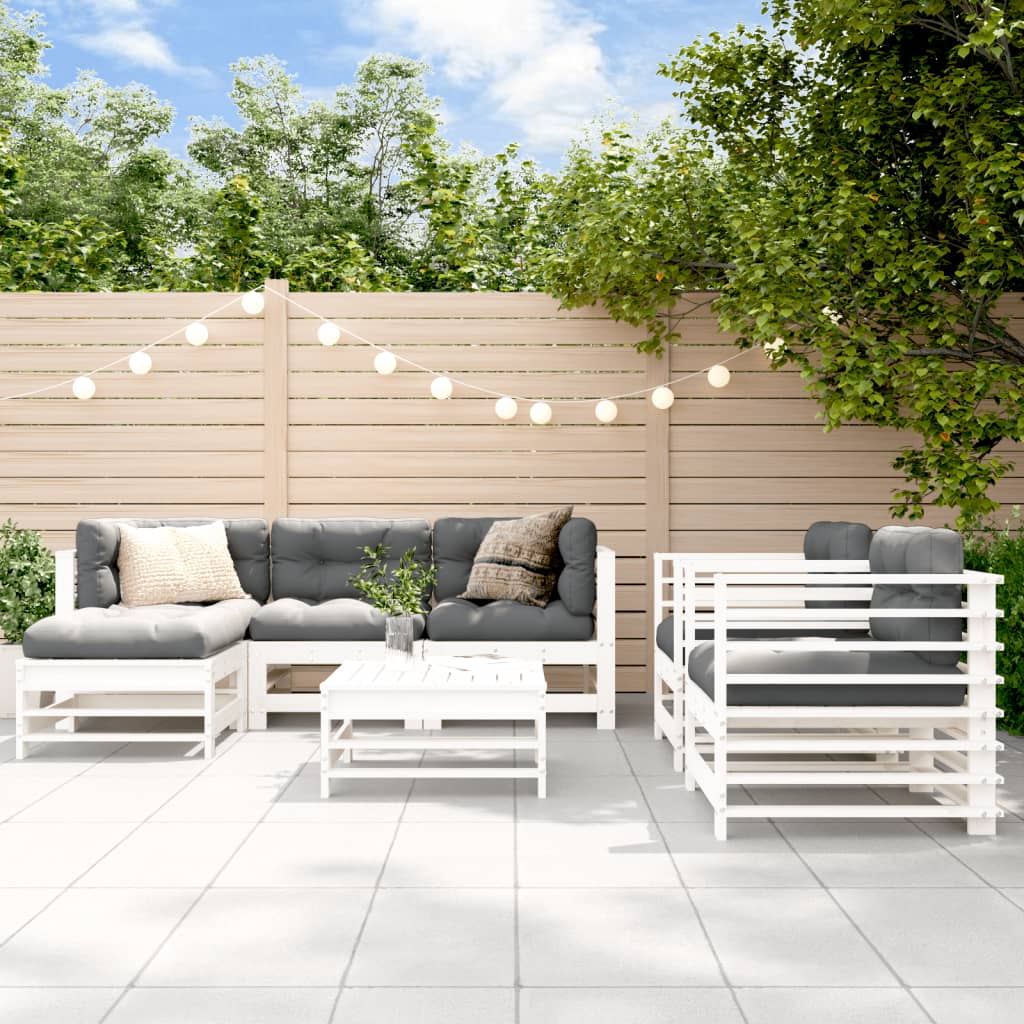 vidaXL 7-tlg. Garten-Lounge-Set mit Kissen Weiß Massivholz