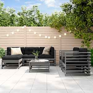 Vrtna sedežna garnitura 7-delna z blazinami siva trdna borovina