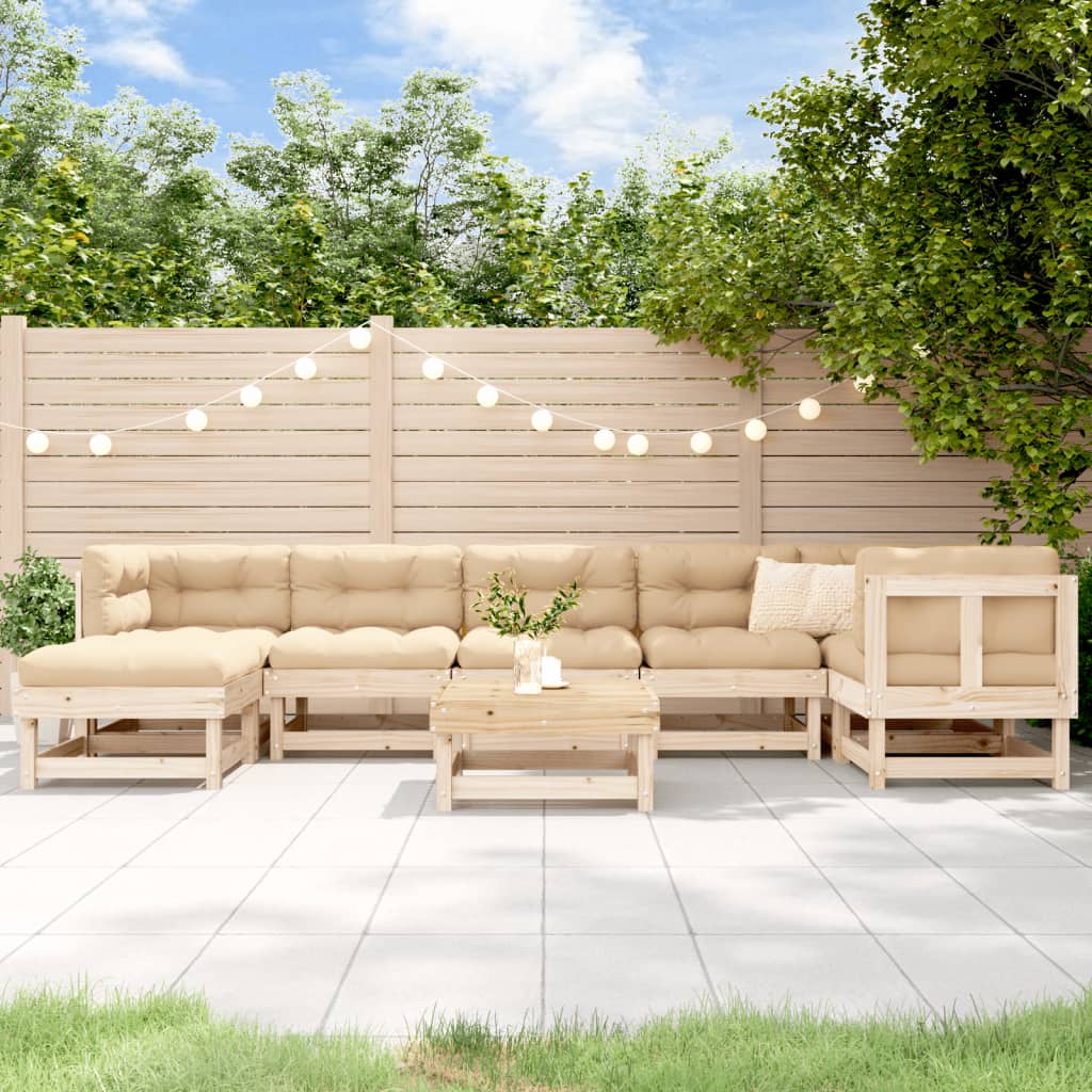 Salon de jardin 8 pcs avec coussins bois massif