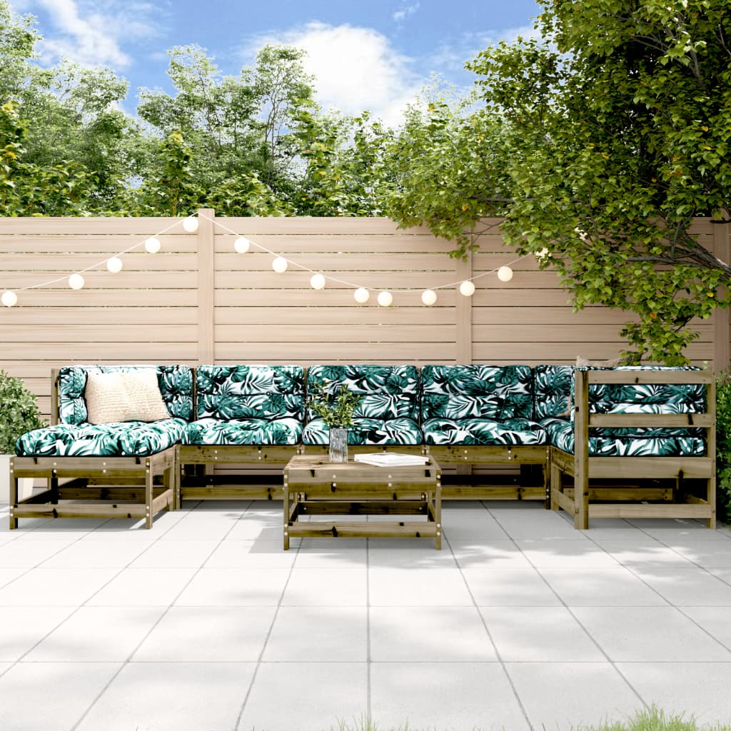 Salon de jardin 8 pcs avec coussins bois de pin imprégné