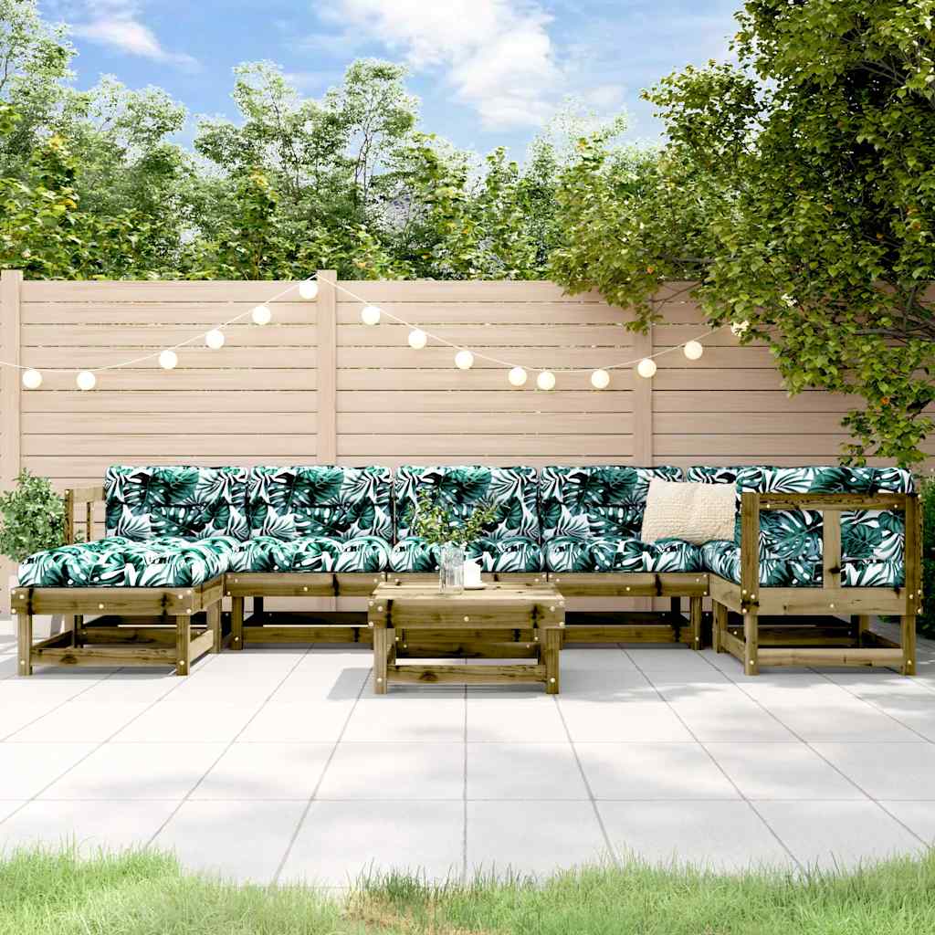 Salon de jardin 8 pcs avec coussins bois de pin imprégné