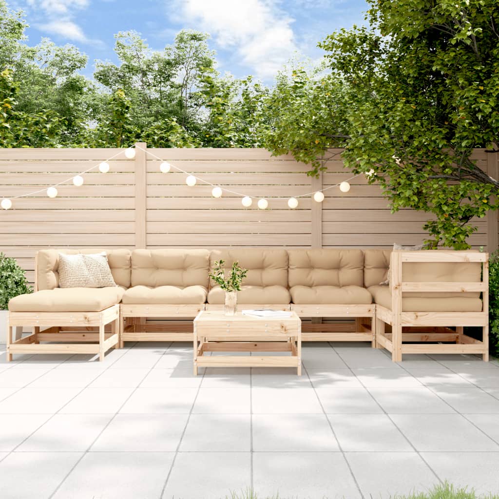 Salon de jardin 8 pcs avec coussins bois massif