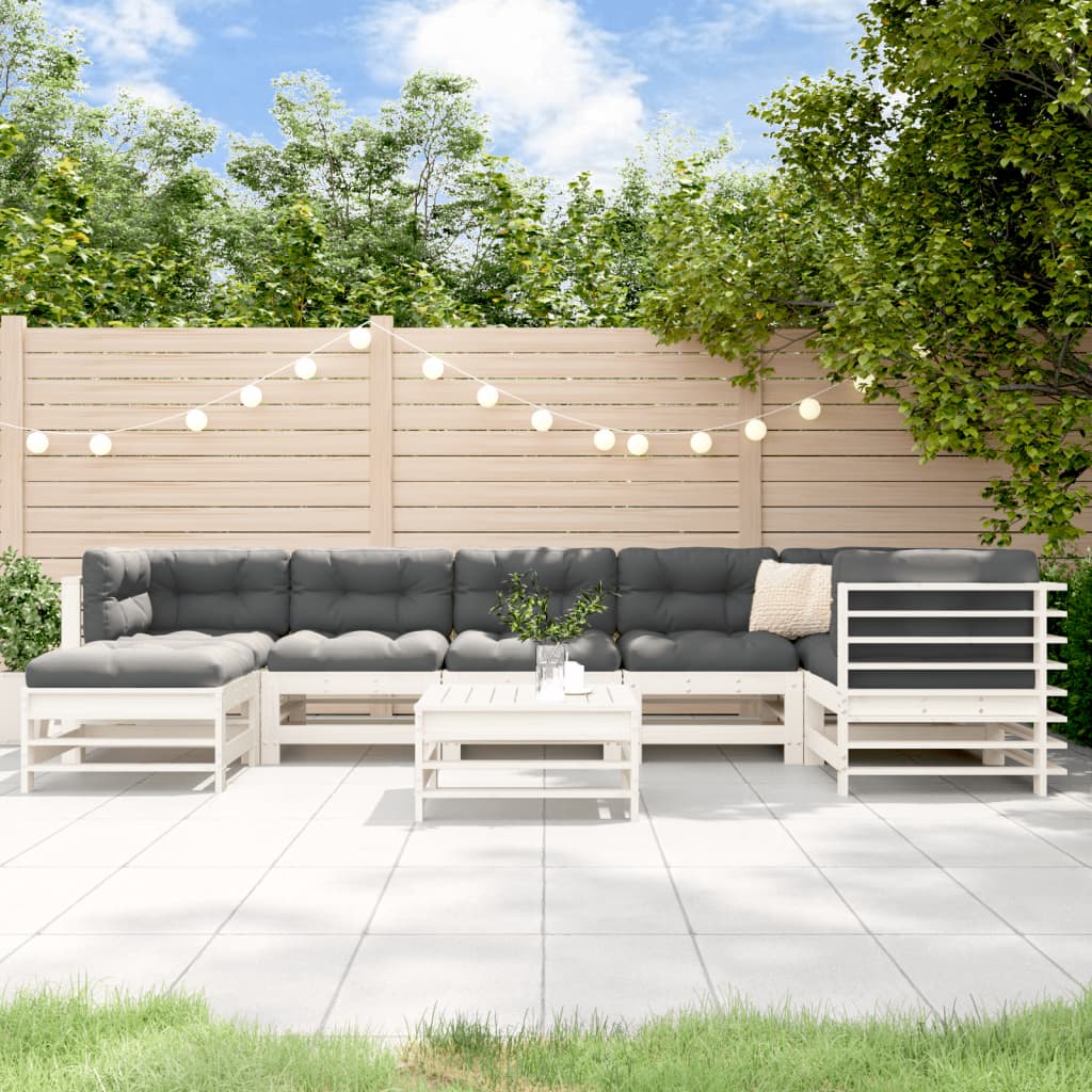 vidaXL 8-tlg. Garten-Lounge-Set mit Kissen Weiß Massivholz