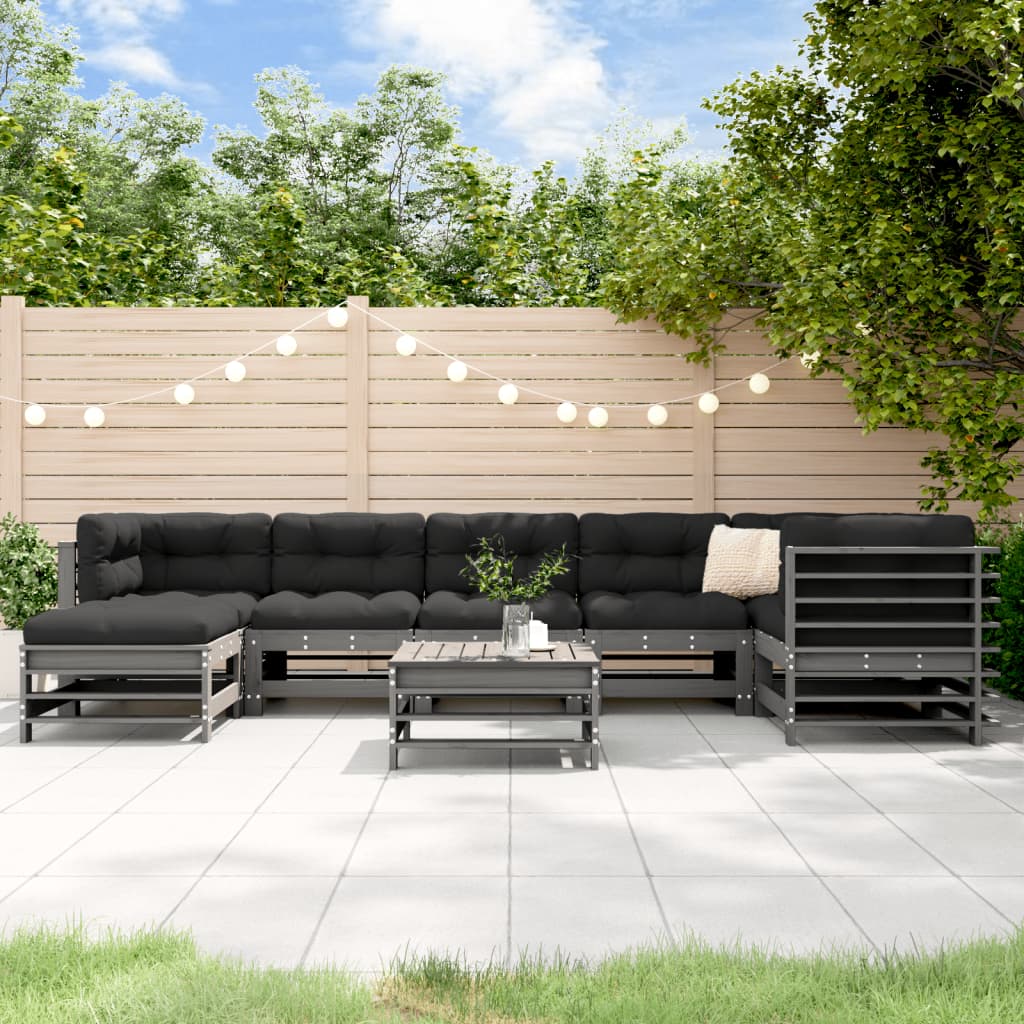 vidaXL loungesæt til haven 8 dele med hynder massivt træ grå