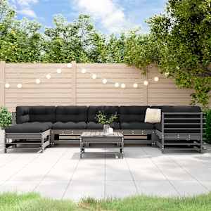 Vrtna sedežna garnitura 8-delna z blazinami siva trdna borovina