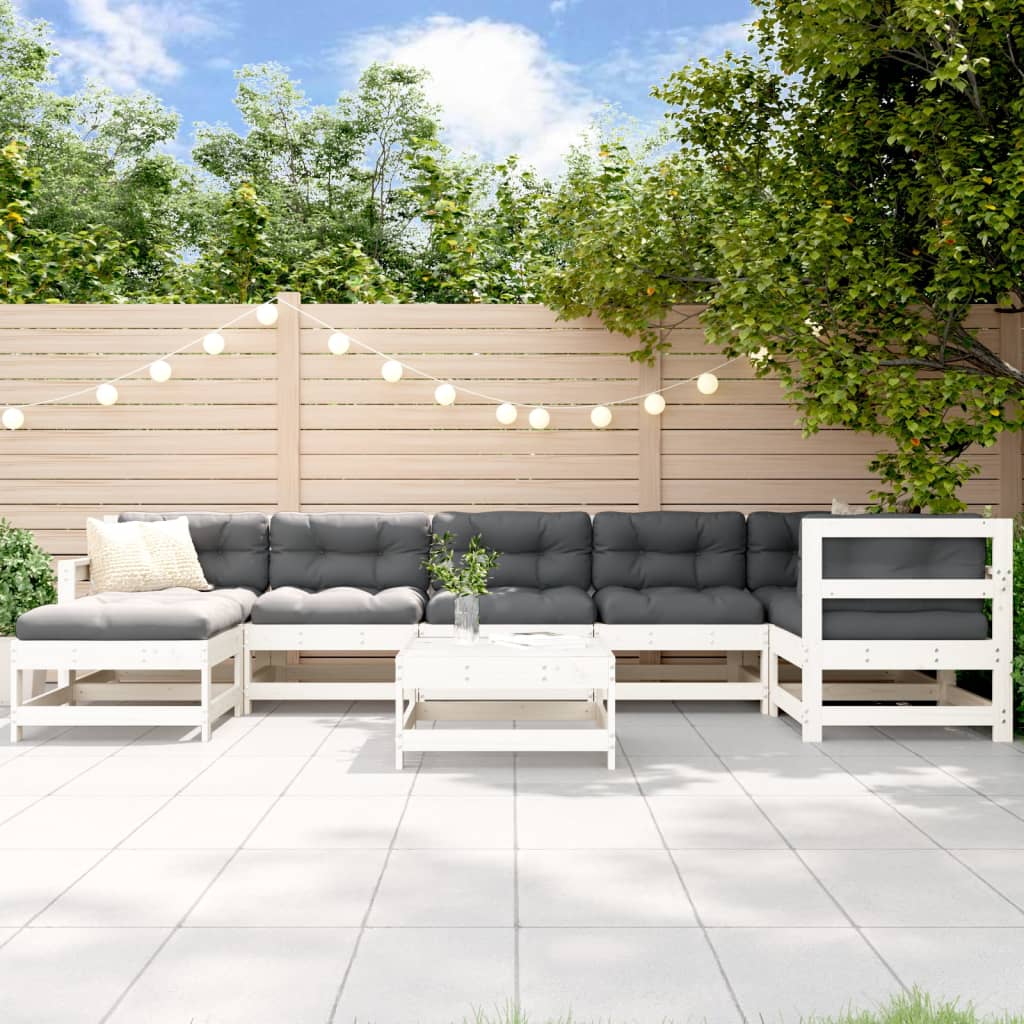 vidaXL 8-tlg. Garten-Lounge-Set mit Kissen Weiß Massivholz