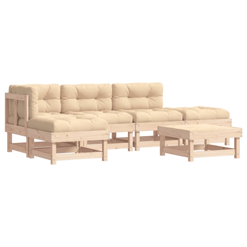 vidaXL 6-delige Loungeset met kussens massief hout