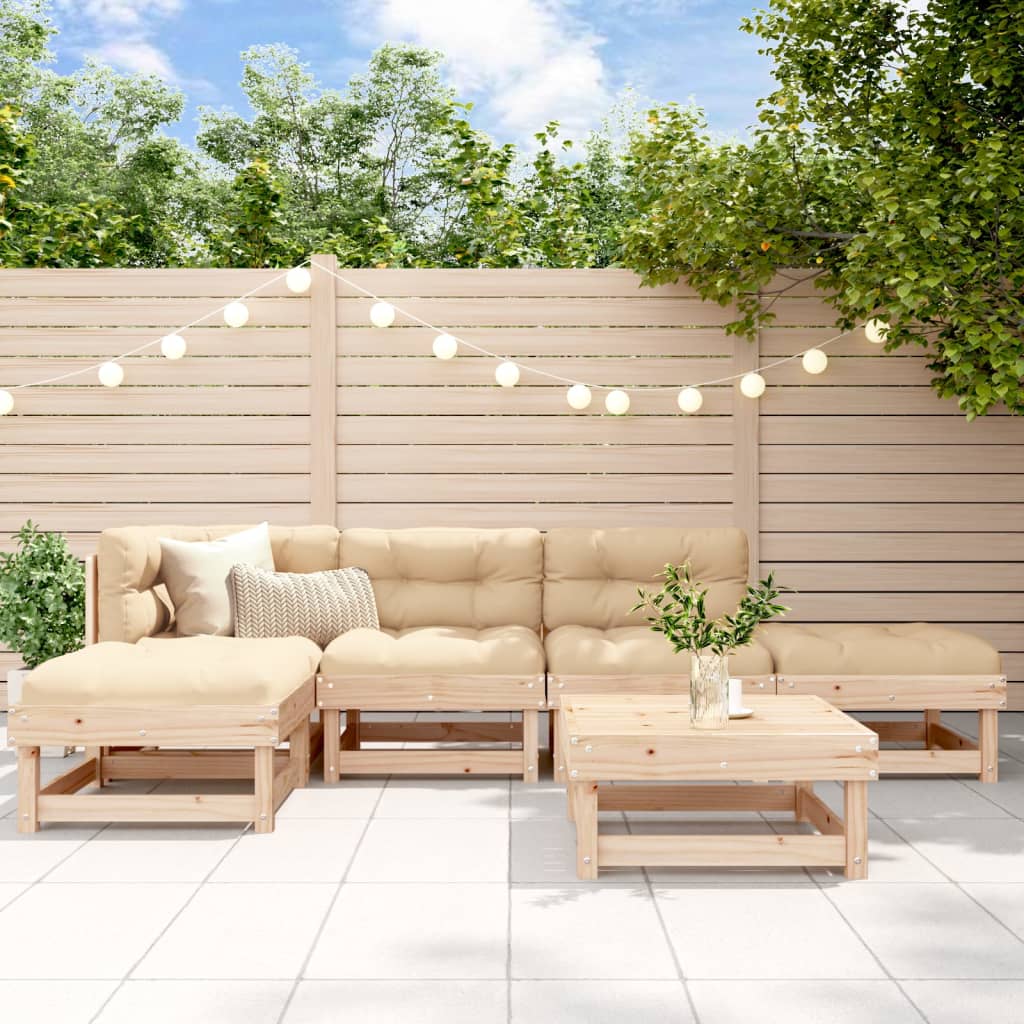 Salon de jardin 6 pcs avec coussins bois massif