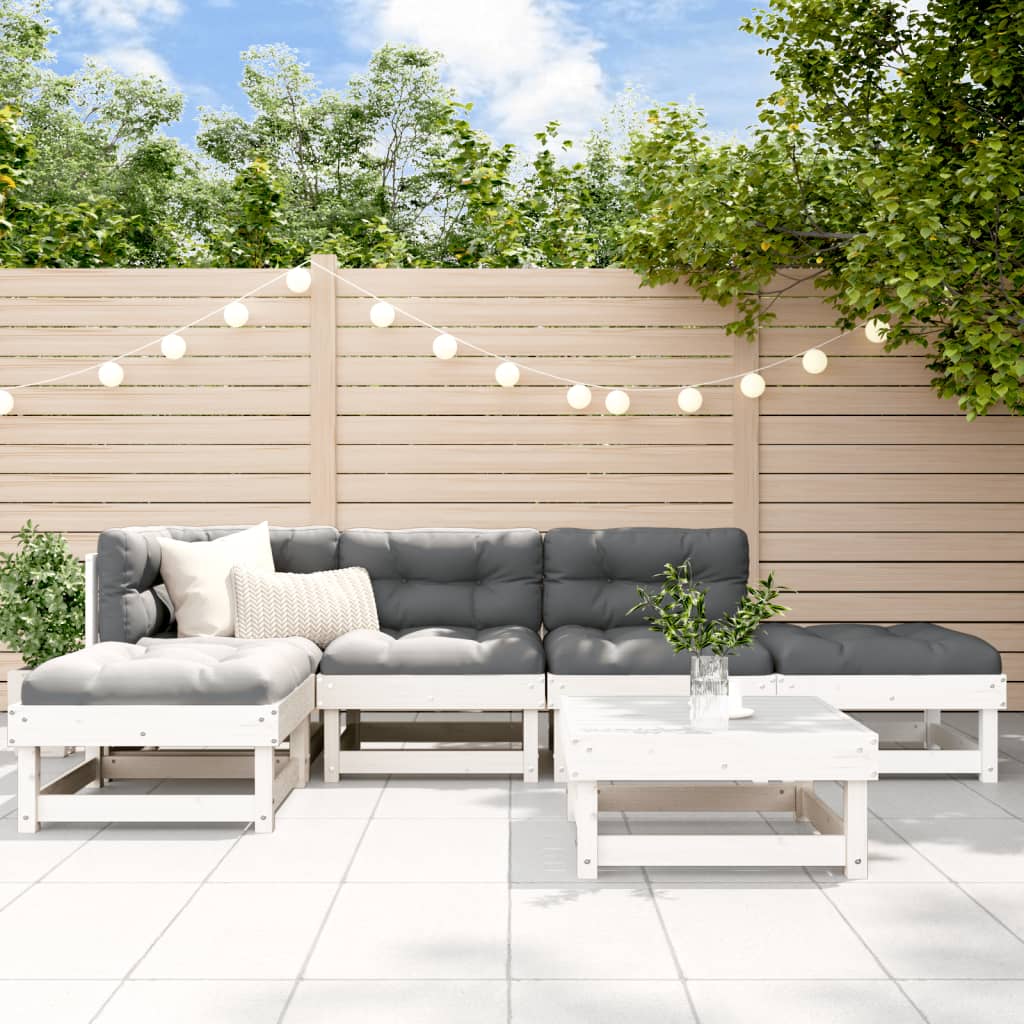 vidaXL 6-tlg. Garten-Lounge-Set mit Kissen Weiß Massivholz