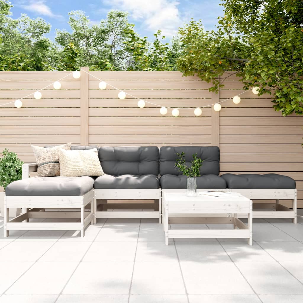 vidaXL Salon de jardin 6 pcs avec coussins blanc bois massif