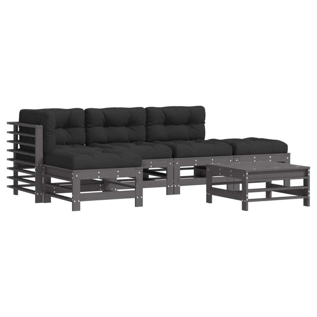 Thumbnail - vidaXL 6-tlg. Garten-Lounge-Set mit Kissen Grau Massivholz