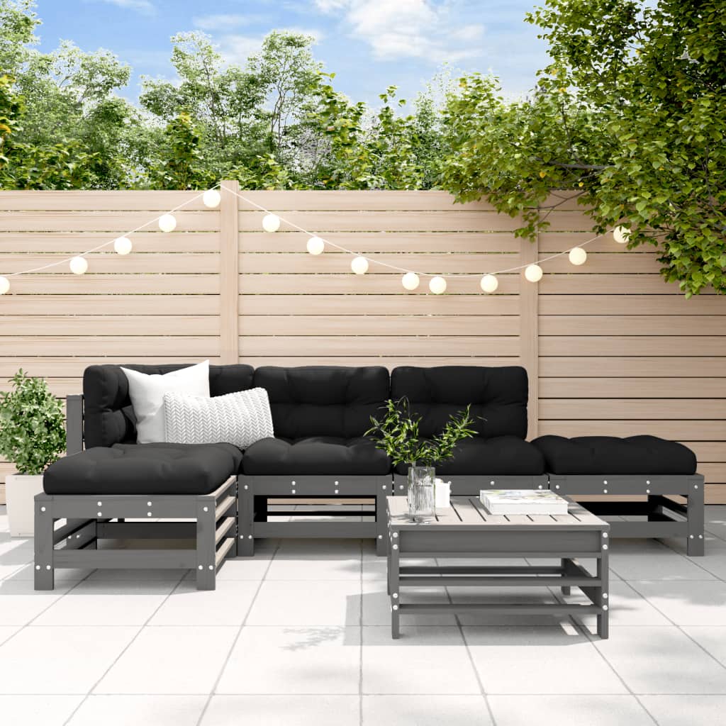 vidaXL 6-tlg. Garten-Lounge-Set mit Kissen Grau Massivholz