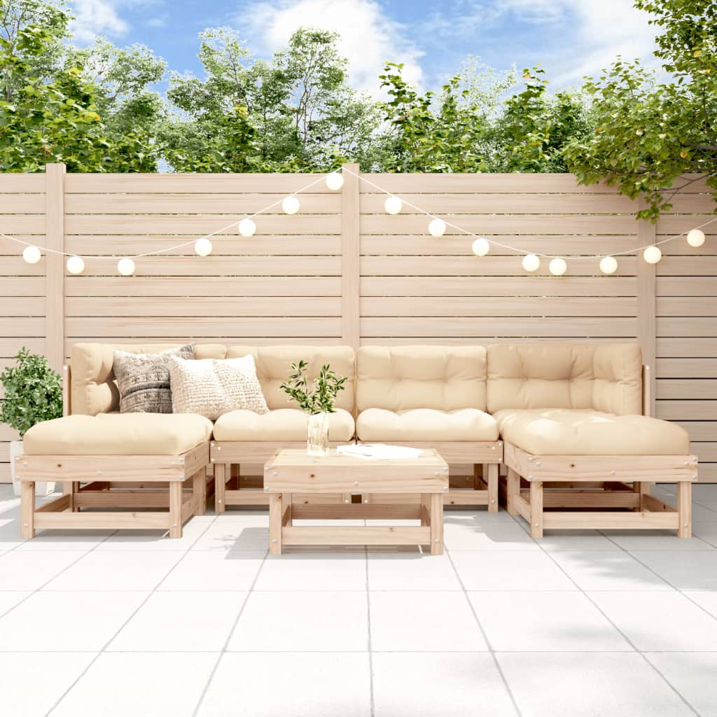 Salon de jardin 7 pcs avec coussins bois massif