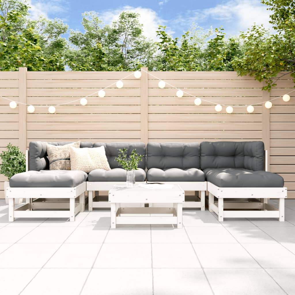 vidaXL 7-tlg. Garten-Lounge-Set mit Kissen Weiß Massivholz