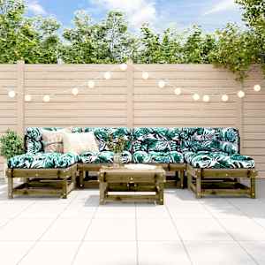 Vrtna garnitura 7-delna z blazinami impregnirana trdna borovina