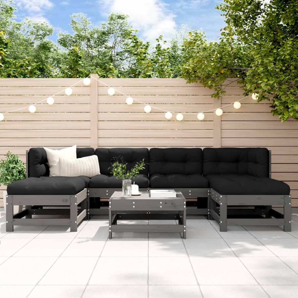 vidaXL 7-tlg. Garten-Lounge-Set mit Kissen Grau Massivholz