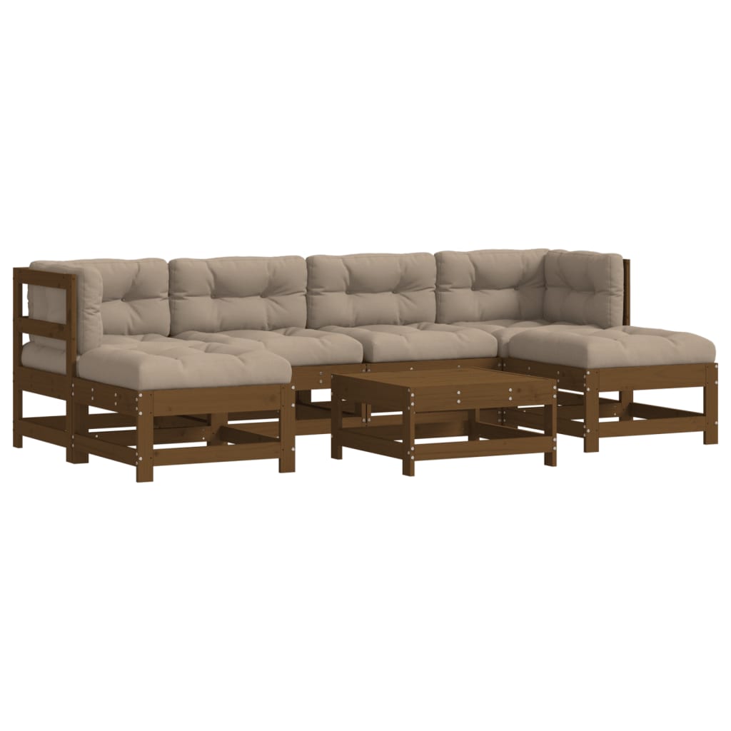 vidaXL 7-delige Loungeset met kussens massief hout honingbruin