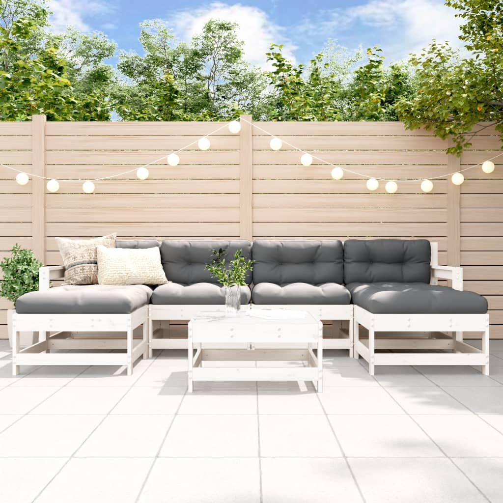 vidaXL 7-tlg. Garten-Lounge-Set mit Kissen Weiß Massivholz