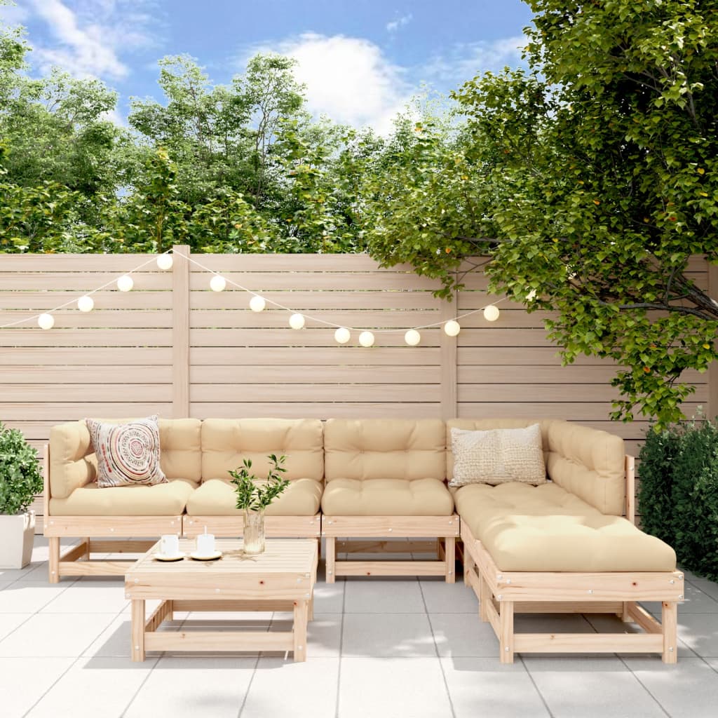 Salon de jardin 7 pcs avec coussins bois massif
