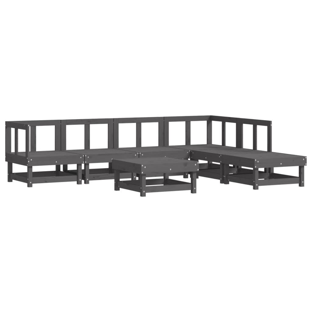 vidaXL 7-delige Loungeset met kussens massief hout grijs afbeelding