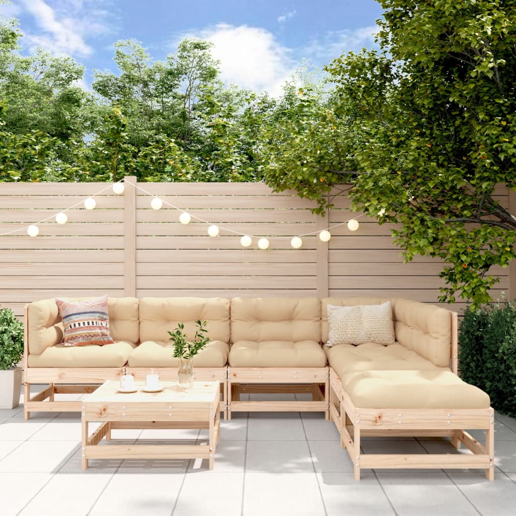 Salon de jardin 7 pcs avec coussins bois massif