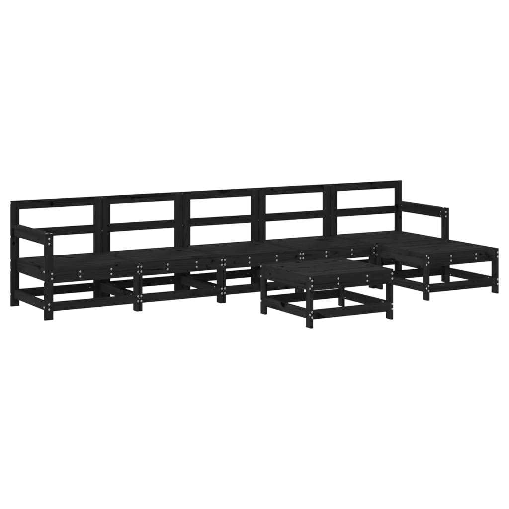 vidaXL 7-delige Loungeset met kussens massief hout zwart
