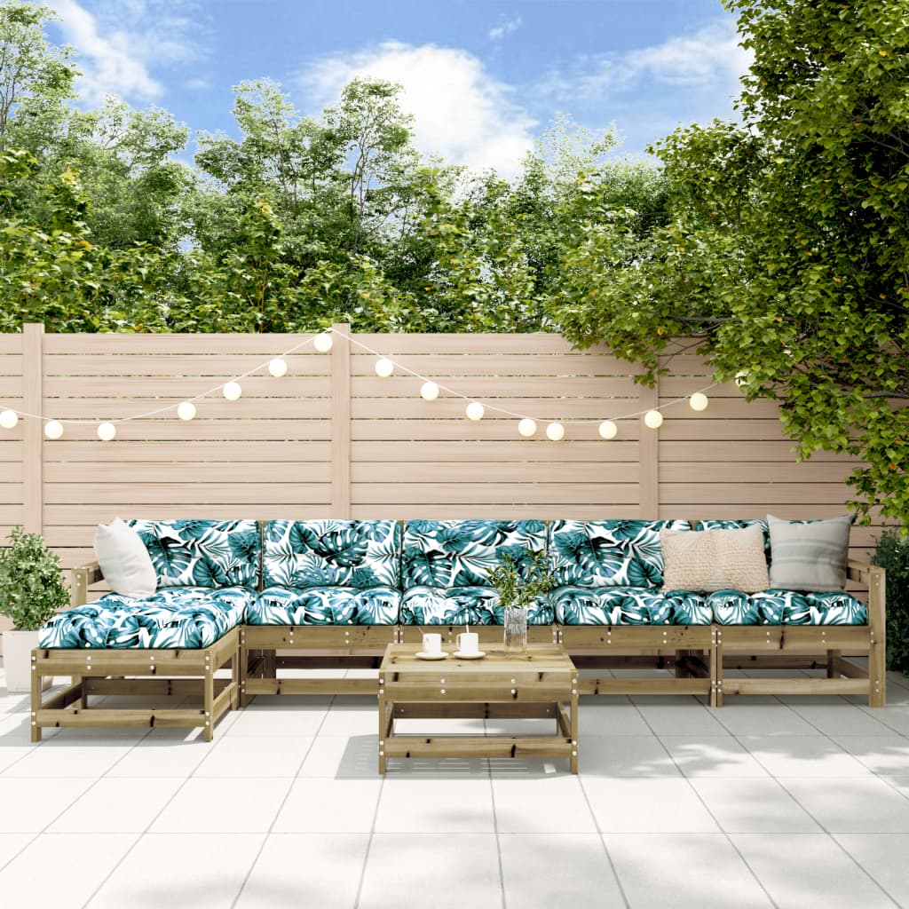 Salon de jardin 7 pcs avec coussins bois de pin imprégné