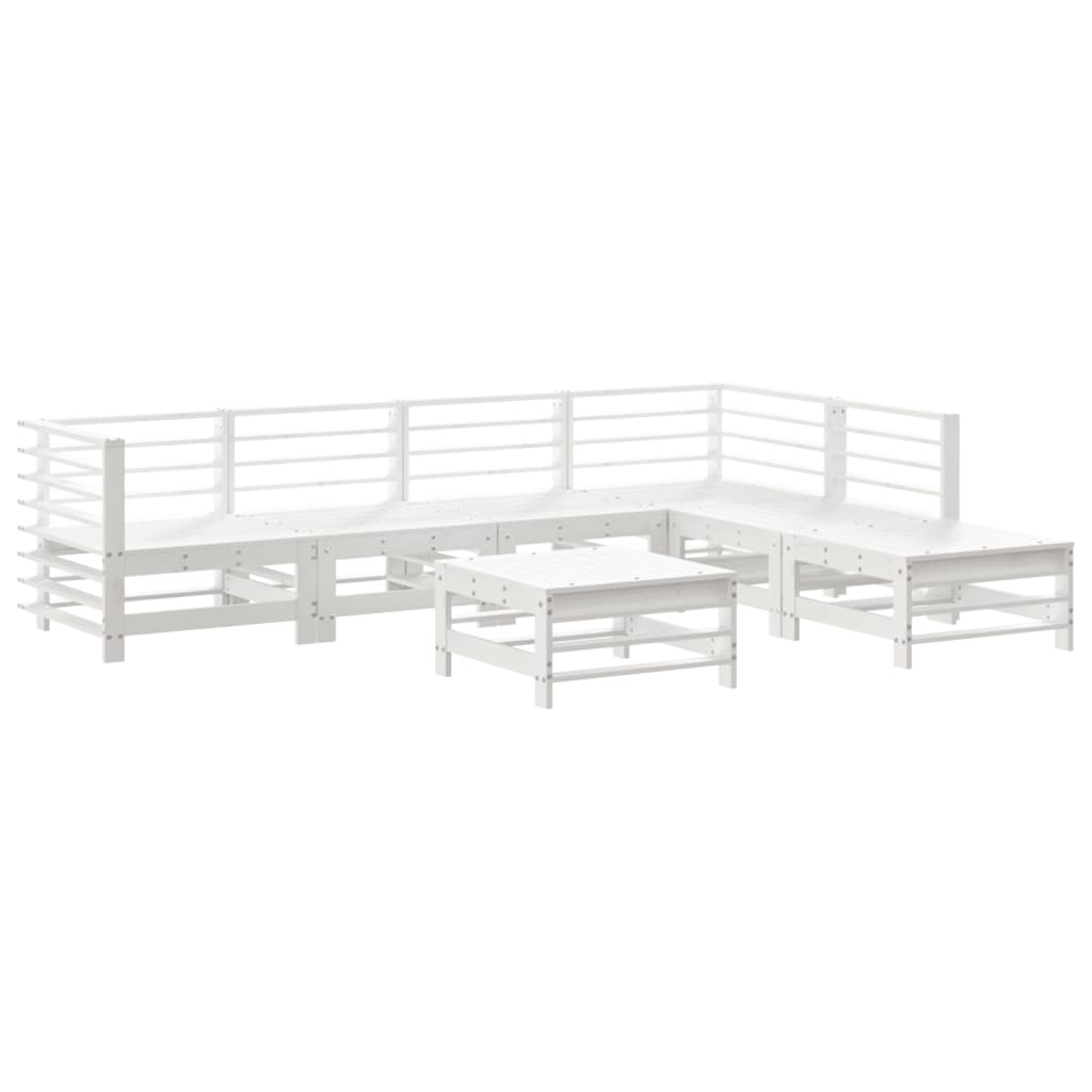 vidaXL Set mobilier de grădină cu perne, 7 piese, alb, lemn masiv